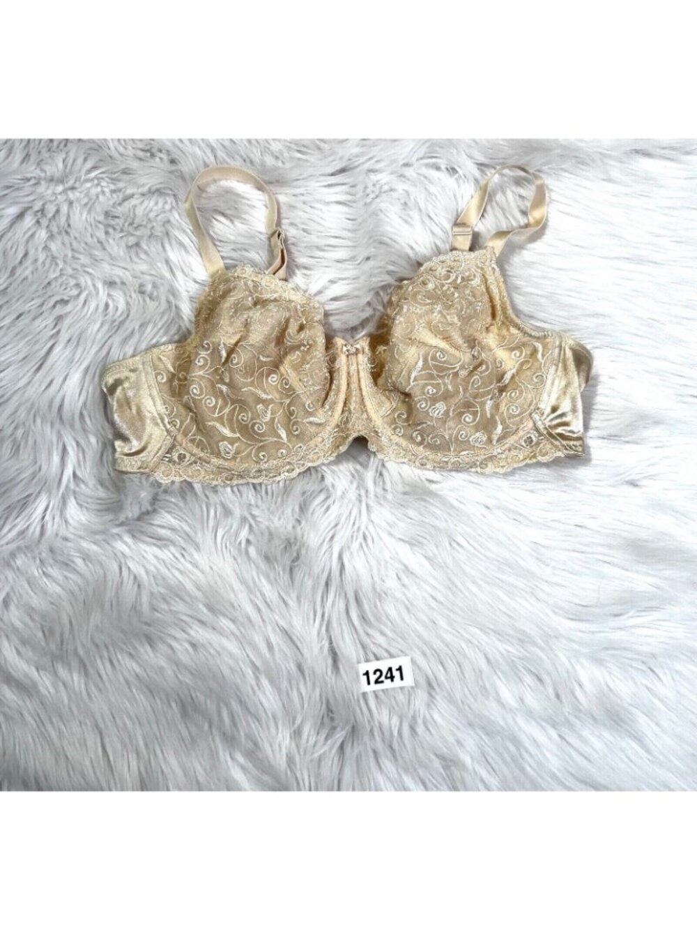 Breezies Bra Full Coverage Underwire 40D Beige Lace Nude Floral Lined Satin - Picture 2 of 6
